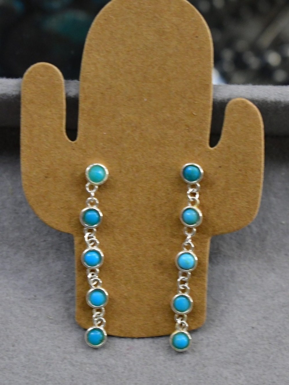 Turquoise Blue Drop Chain Earrings - Screw Backs